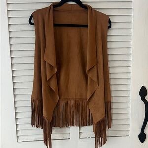 NFR cowgirl ready Fringed Brown Sleeveless Jacket vest